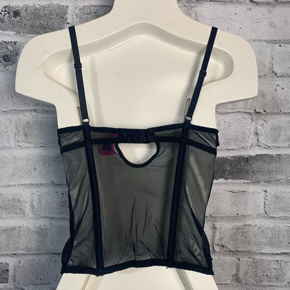 La Senza Bustier Corset Top Black Mesh Silver Metallic Lace - Picture 5 of 12